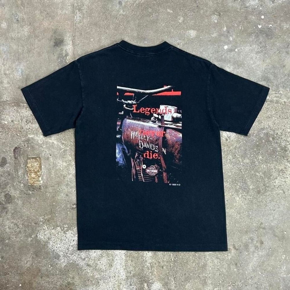 Vintage 90s Harley Davidson Shirt Size Medium Black Legends Never Die Biker 1998
